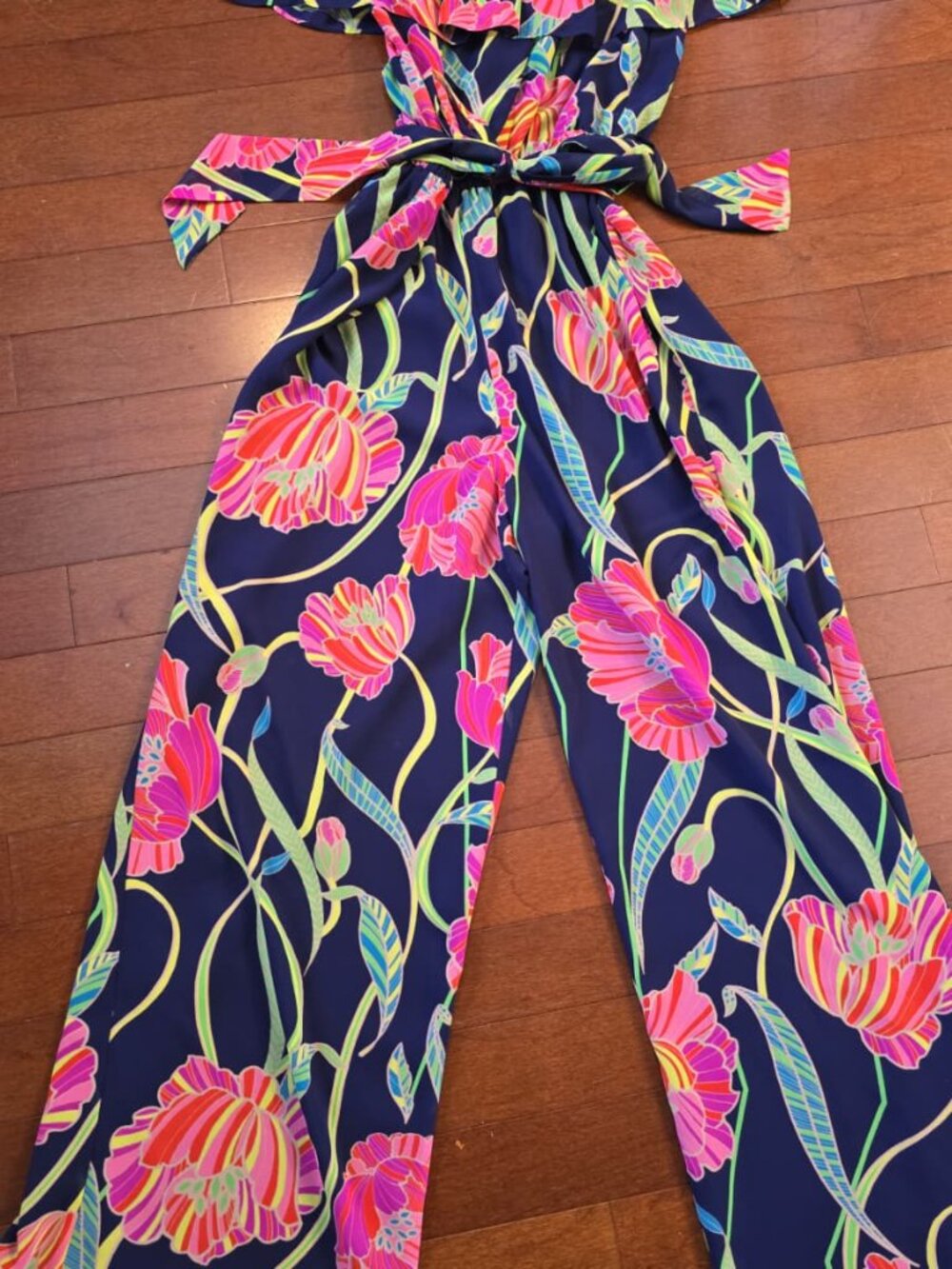 Trina Turk Off Shoulder one piece Floral Ruffle Sleeveless Jumpsuit Summer 6 HOT - Picture 6 of 6